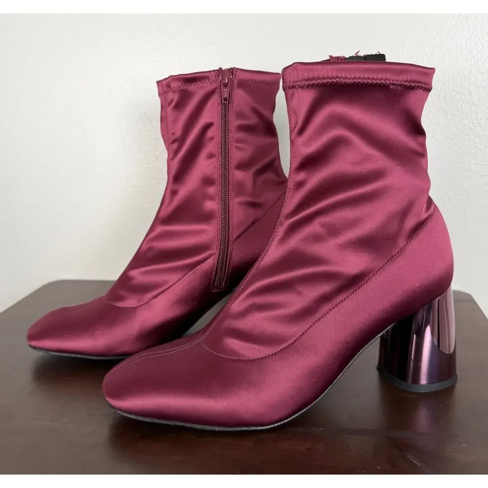 Free People Spectrum Berry Sock Ankle Boots US 8.5 Heeled Party Statement Chic